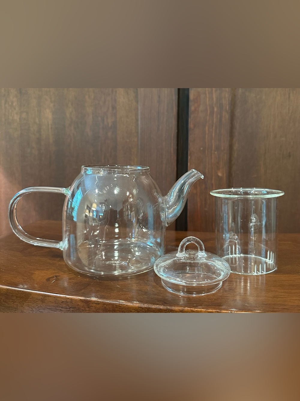 Vintage tea infuser pot • glass • unique handle